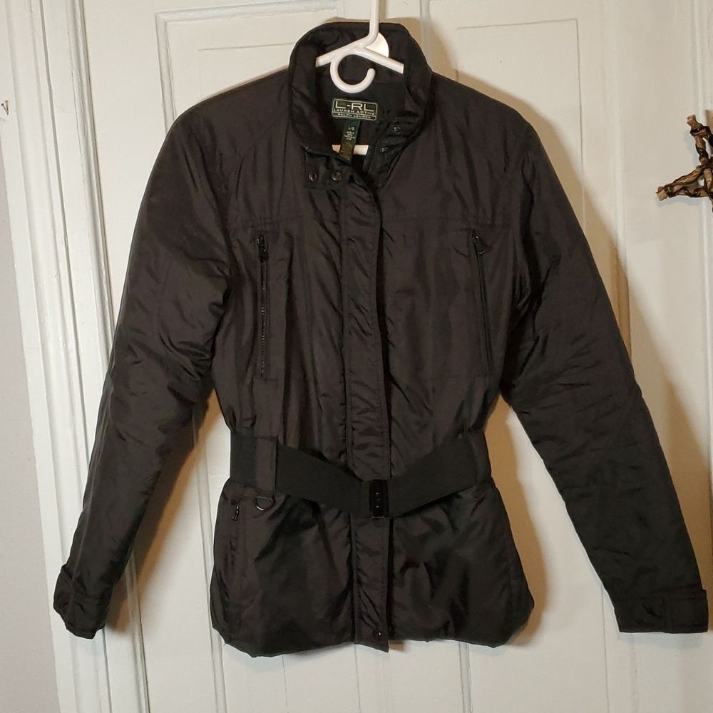LAUREN RALPH LAUREN Black Winter Coat‎ Jacket Belted Quilted Interior Size Large